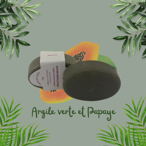 SAVON RÉGULATEUR- Argile verte et Papaye(Peau grasse et/ou Acnéique)