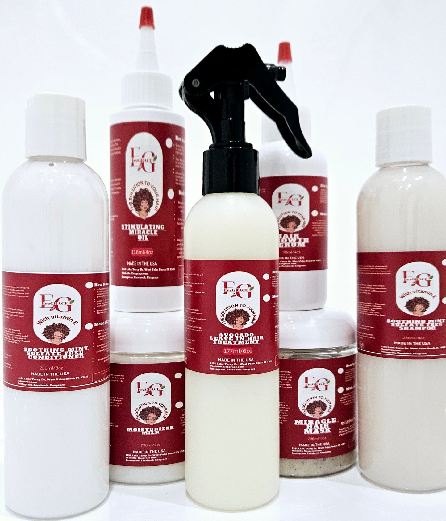 SOINS DES CHEVEUX - ENSEMBLE DE CROISSANCE ET HYDRATATION(7 produits de 4oz à 8oz)