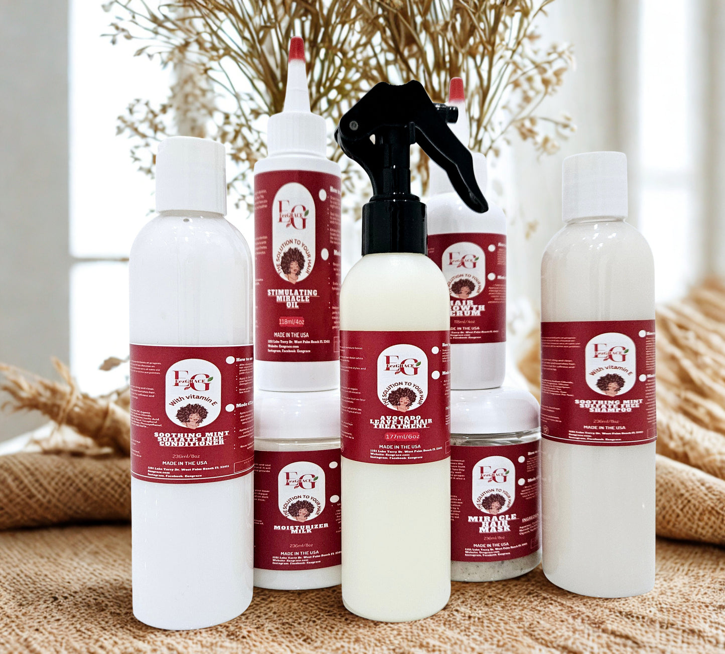 SOINS DES CHEVEUX - ENSEMBLE DE CROISSANCE ET HYDRATATION(7 produits de 4oz à 8oz)